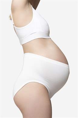Pehmeät valkoiset äitiysalushousut peittämään vatsasi -  sivulta katsottuna
