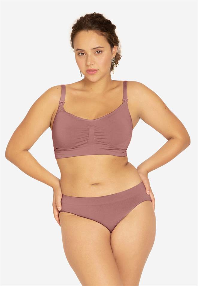 Mauve, bambuiset imetysrintaliivit napsautettavalla avauksella - Etupuoli -Tuotekuva