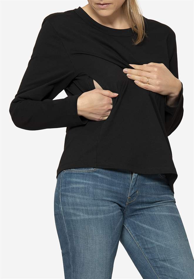 Musta imetysneule, merinovillasta - Etupuoli